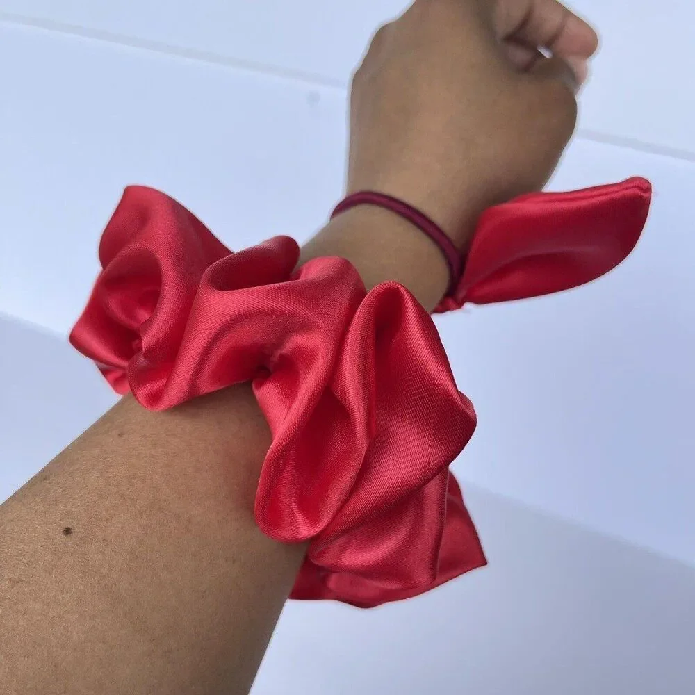 set of 2 New Satin Scrunchie Hair Tie Red
